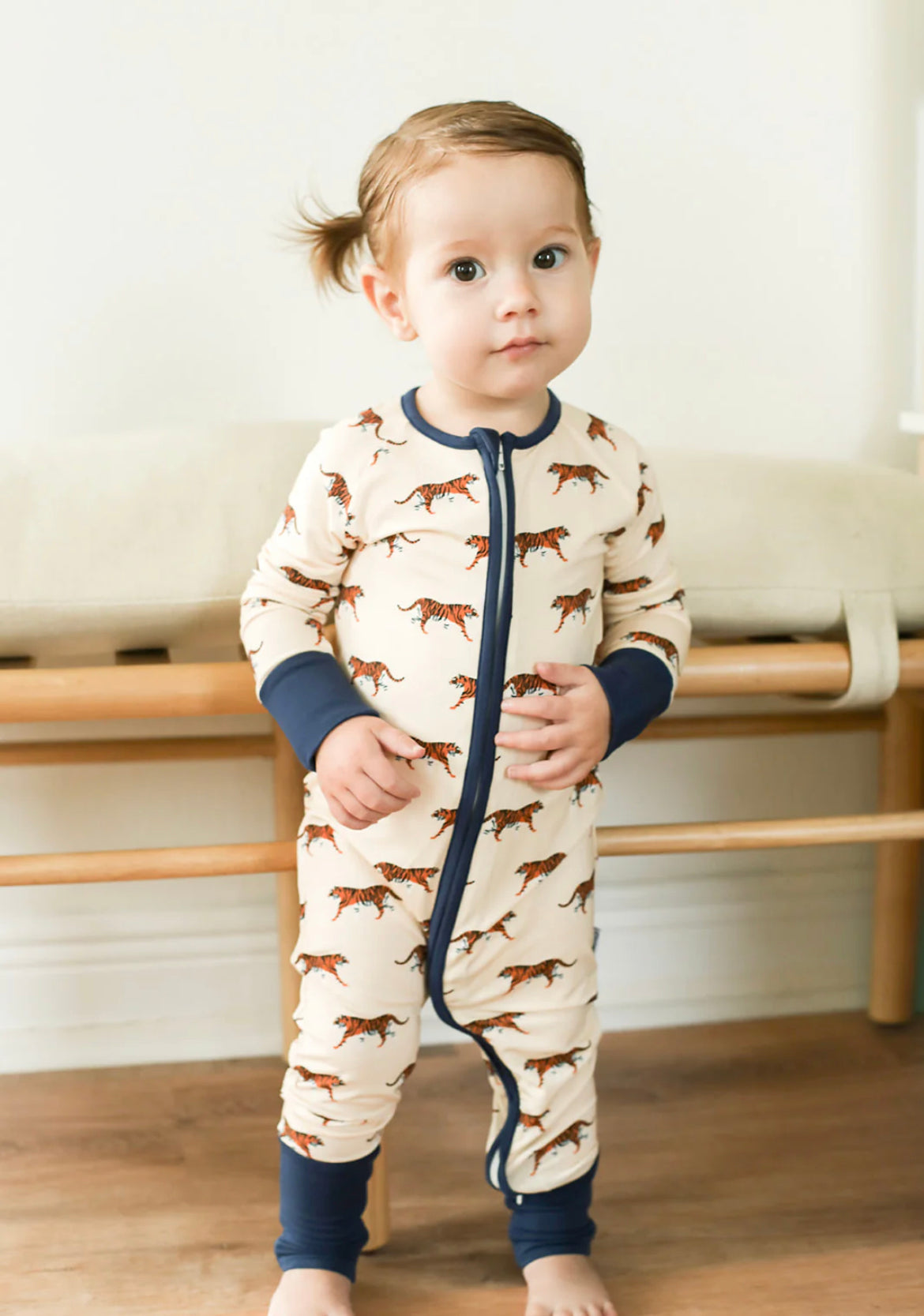Southern Slumber Navy Tiger Double Zipper Bamboo Sleeper