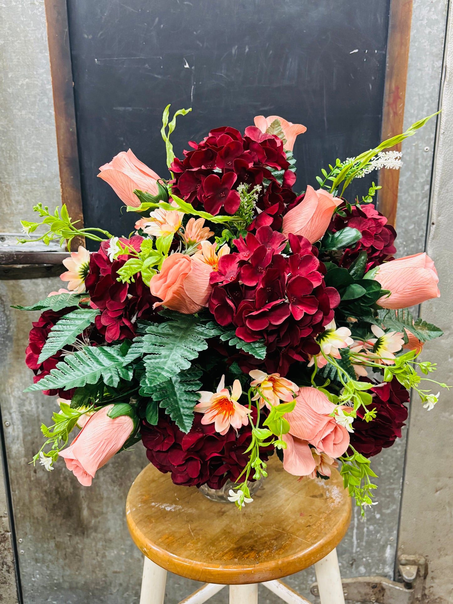 Burgundy Hydrangea & Rose Vase Insert