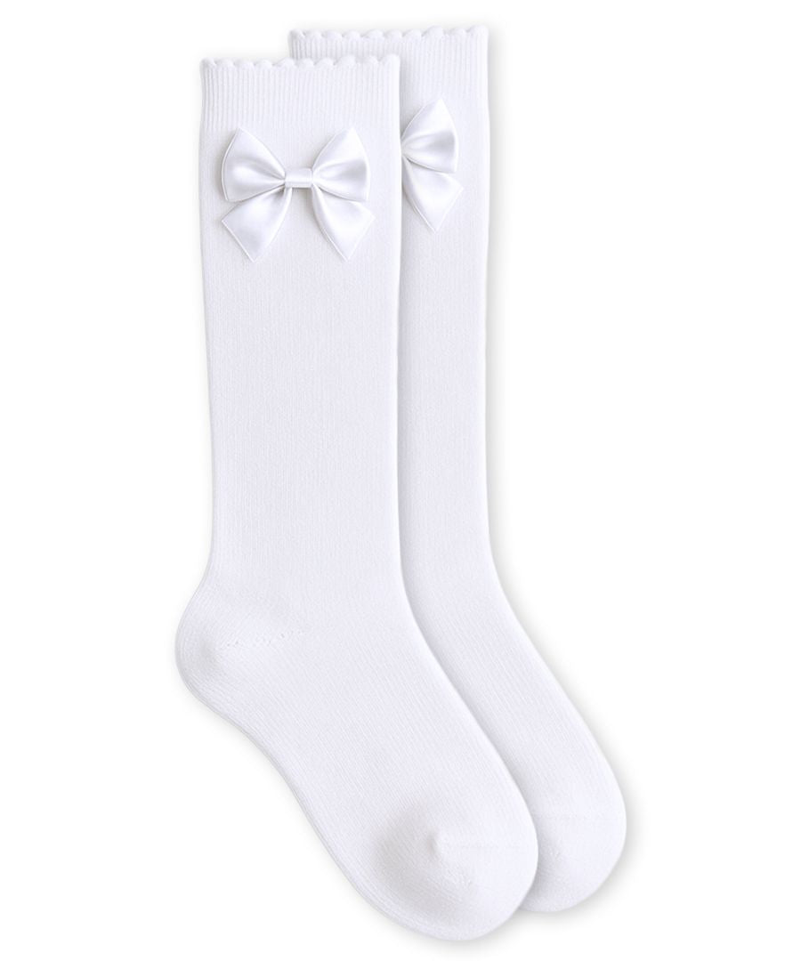 Jefferies Socks Satin Bow Scalloped Top Cotton Knee High Socks