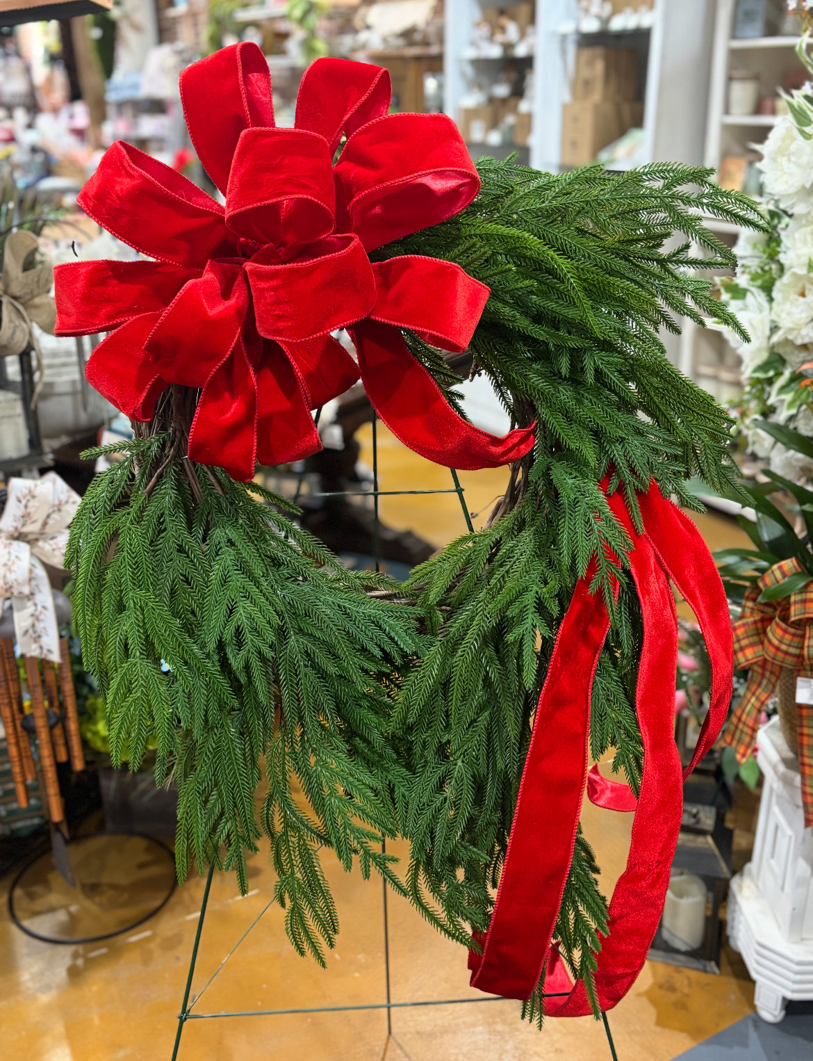 Custom Large Grapevine/Soft Touch Pine wreath With Velvet Bow