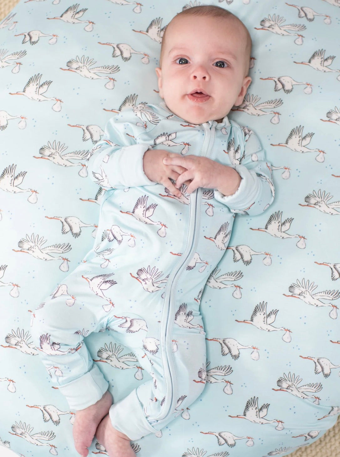 Goosies Convertible Zip Pajamas-Blue Stork (0-3 months)