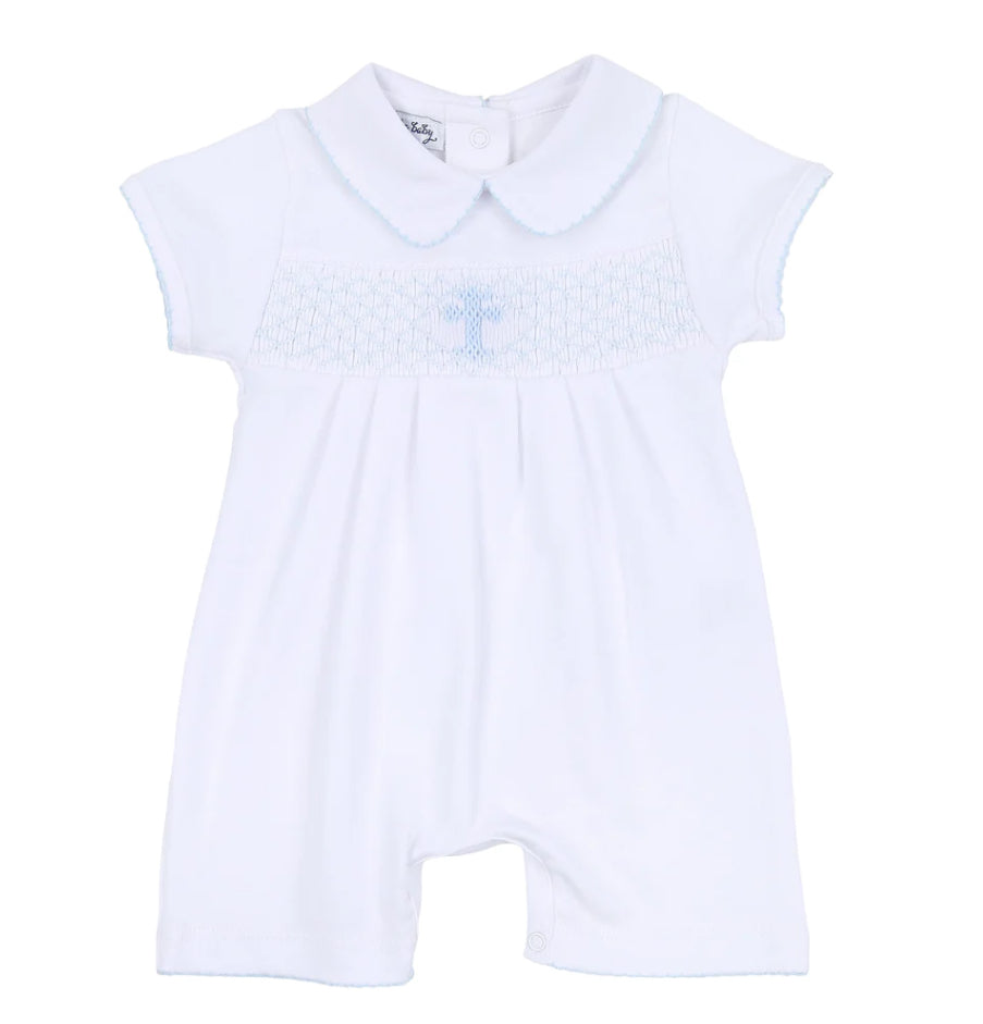 Magnolia Baby Blessed Smocked Collared Short Playsuit-Blue (6 months)