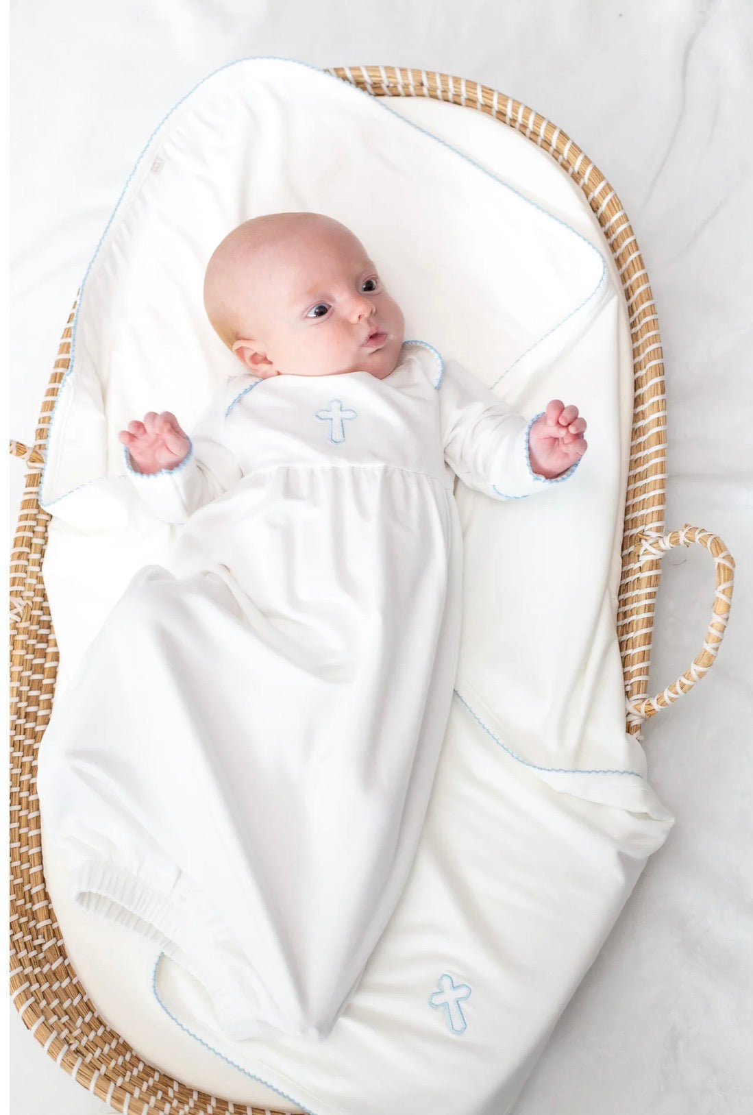 Goosies Embroidered Pip Gown-Blue Cross (0-3 months)