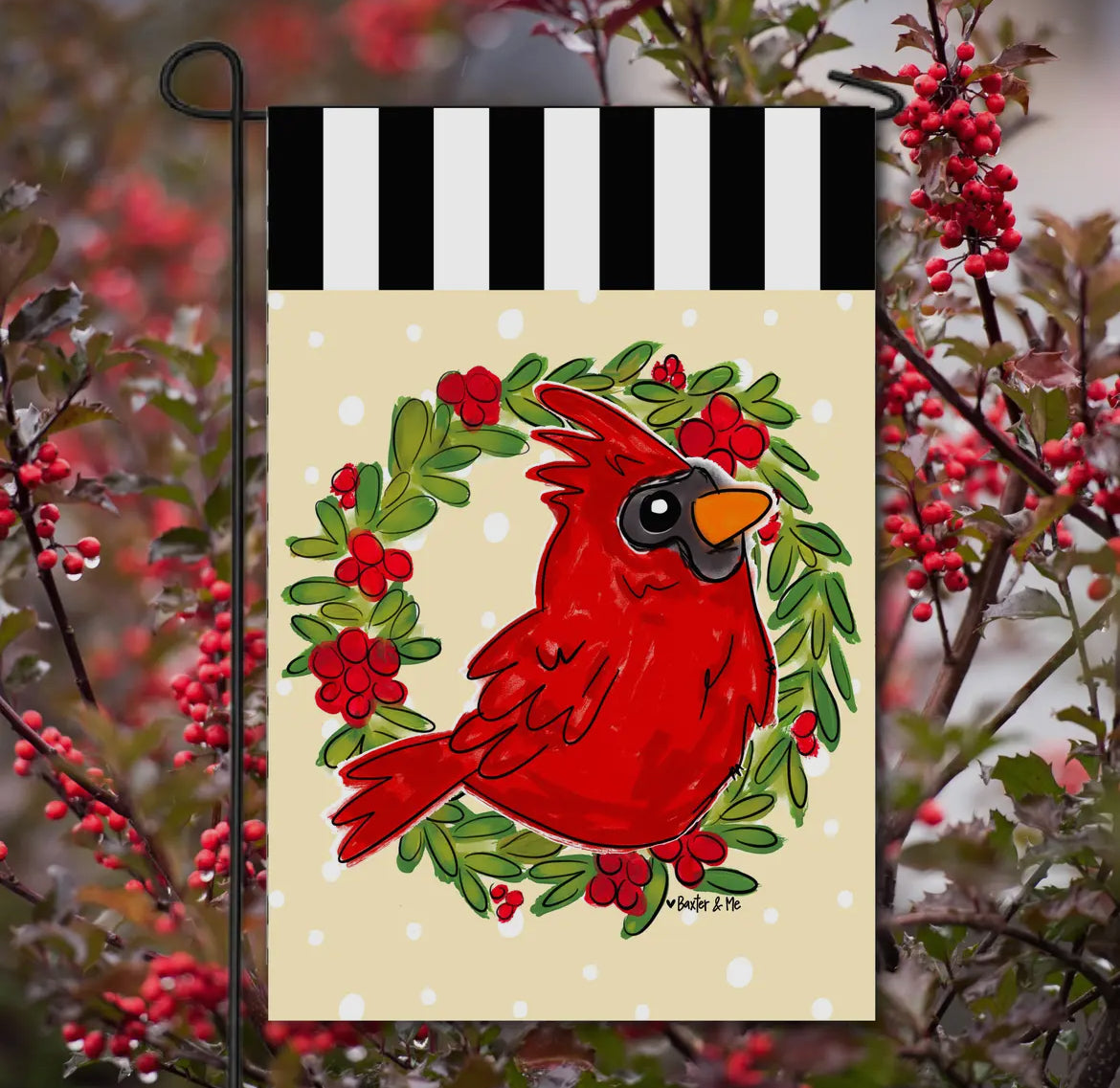 Baxter & Me Garden Flag-Christmas Cardinal