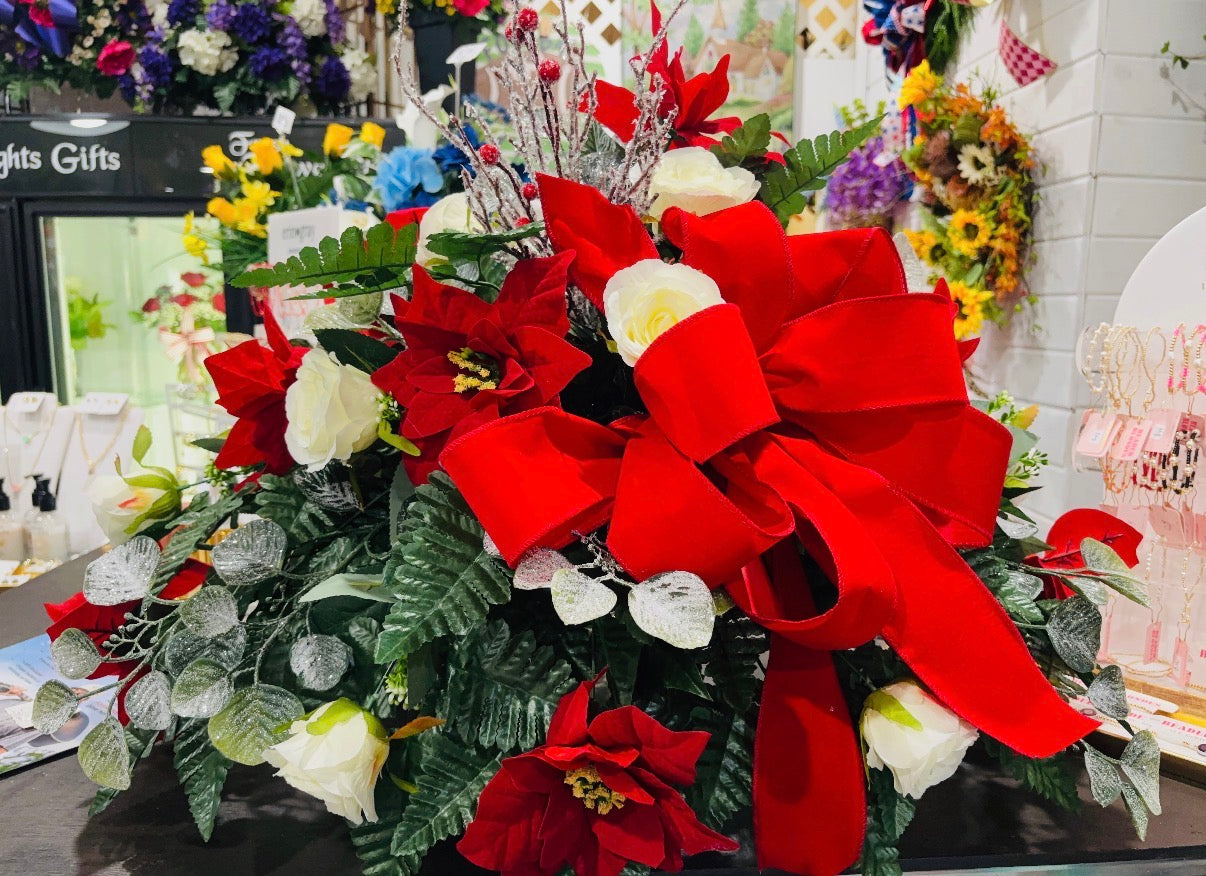 Christmas Poinsettia Silk Memorial Topper