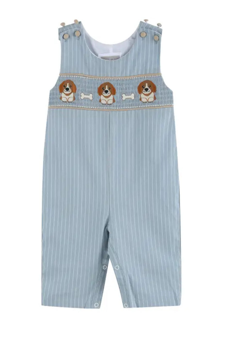 Lil Cactus Light Blue Puppy Smocked Overalls