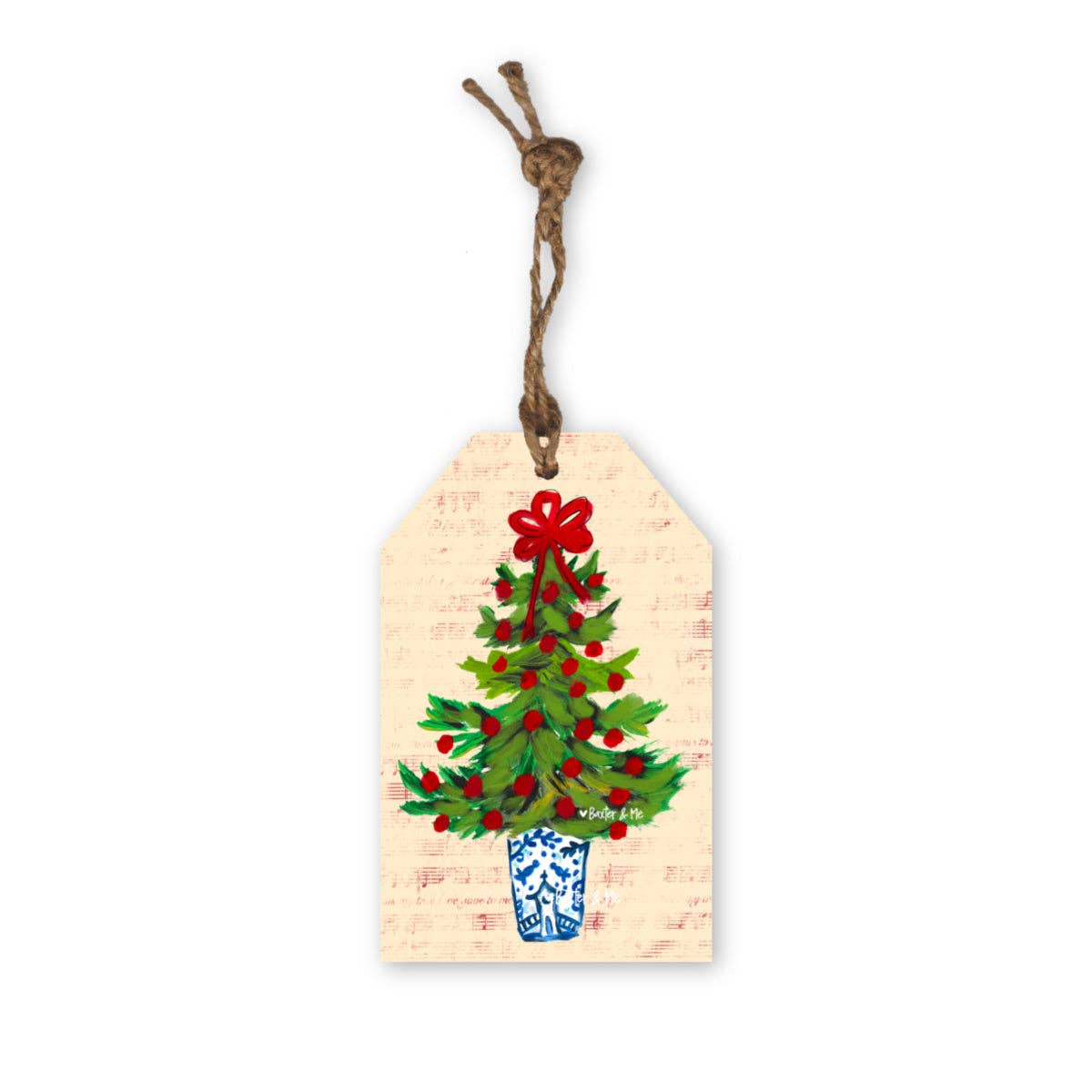 Baxter & Me Blue Willow Red Ribbon Tree Tag Ornament