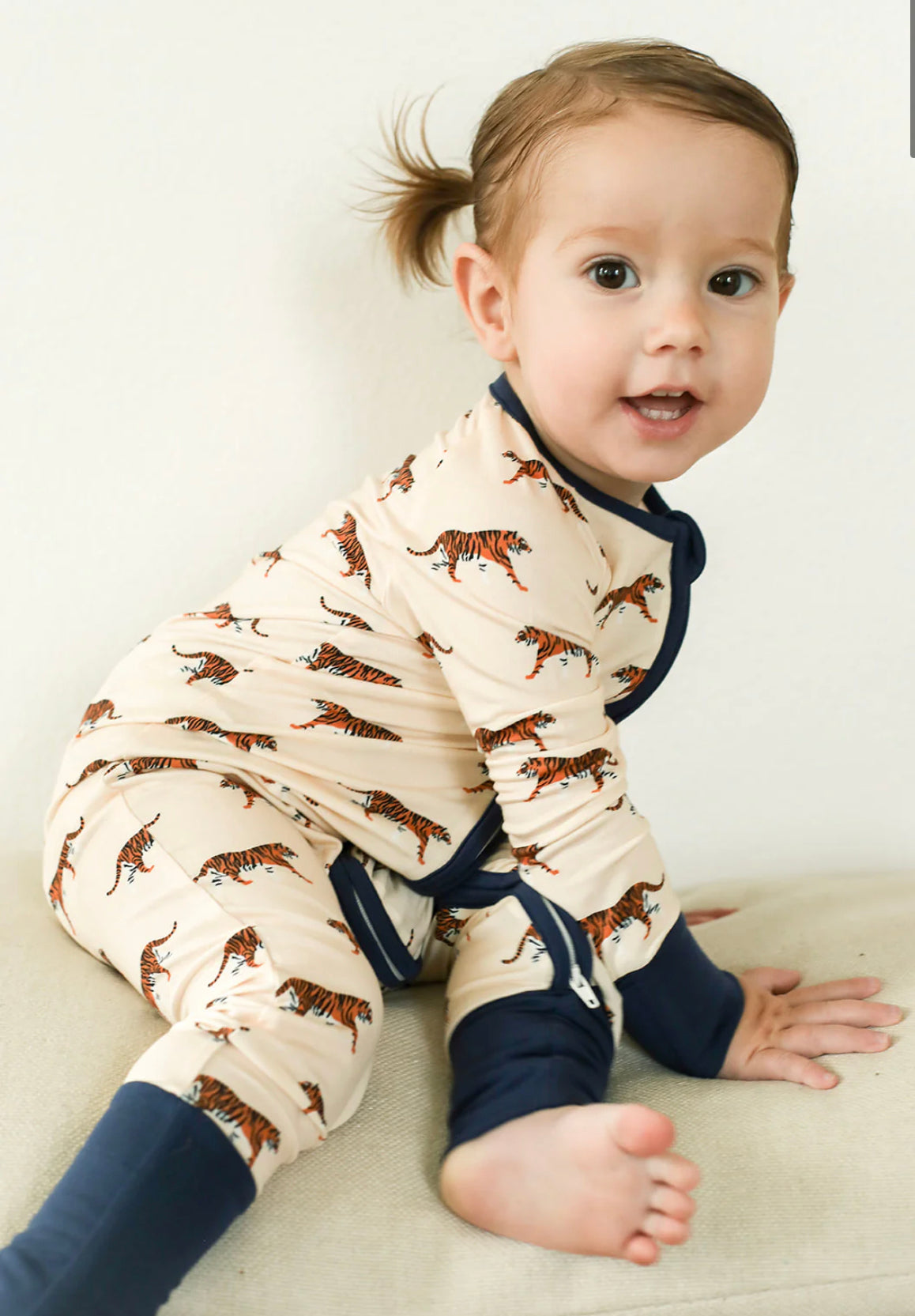 Southern Slumber Navy Tiger Double Zipper Bamboo Sleeper