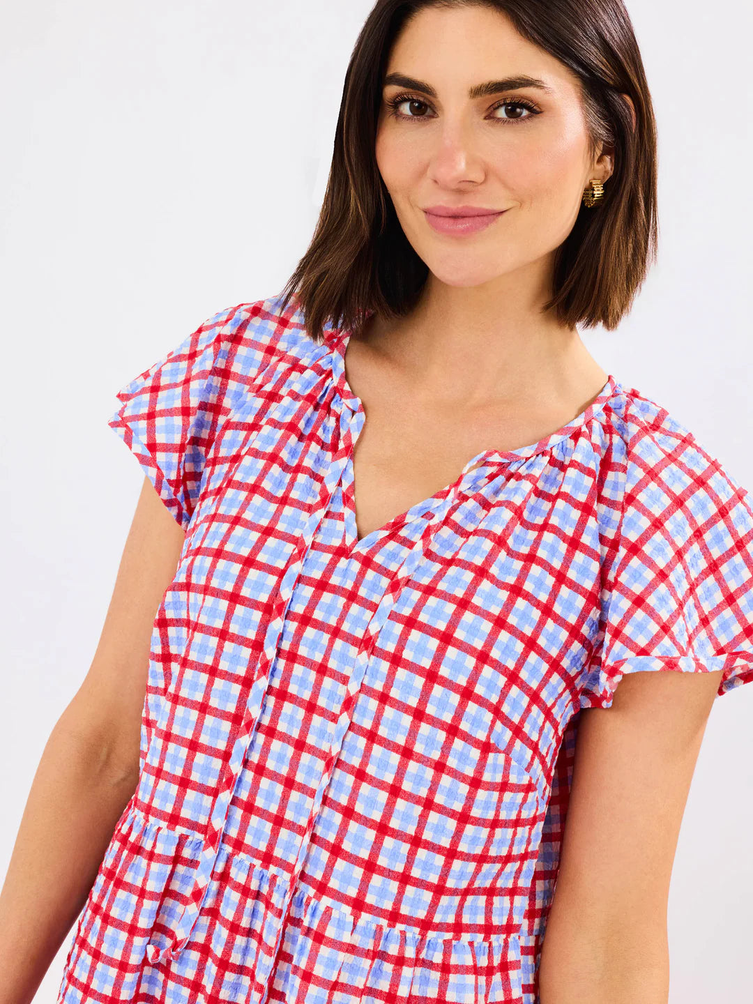 Mary Square Lillian Dress-Gingham Red + Blue