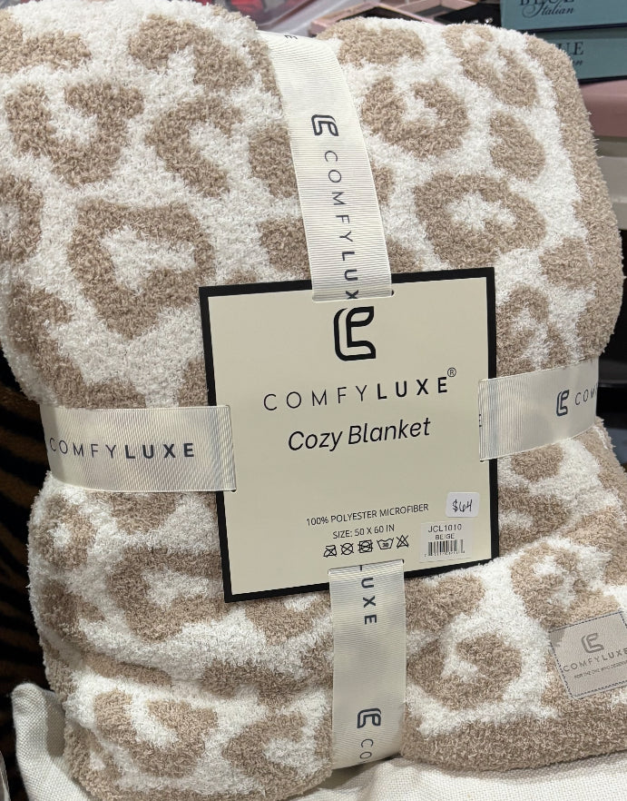 Comfy Luxe Cozy Blanket-Tan/White Cheetah