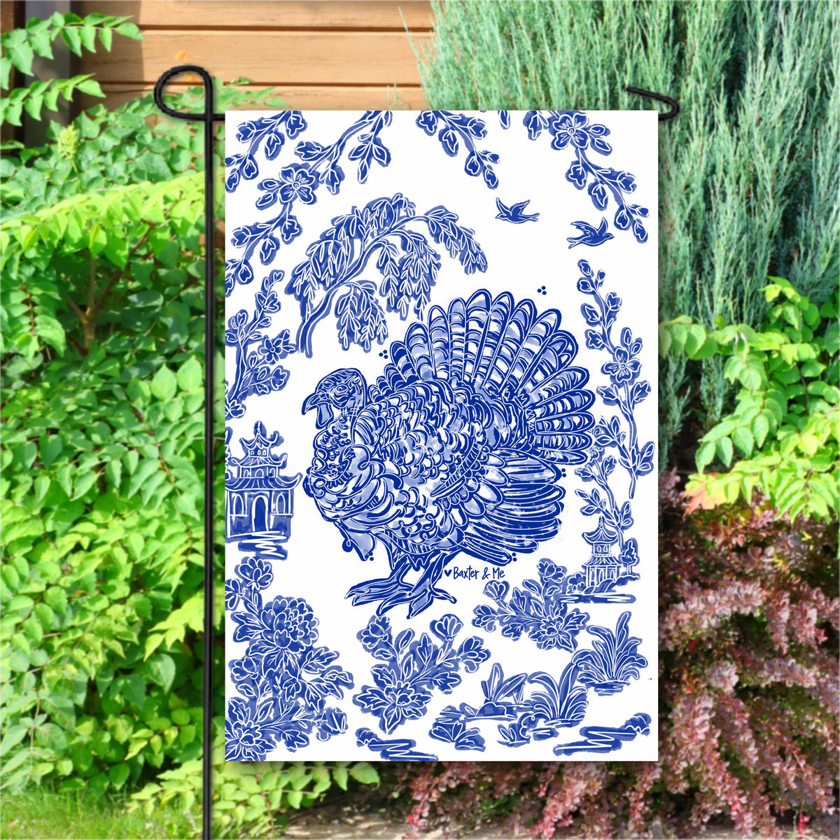 Baxter & Me Blue Willow Turkey Garden Flag