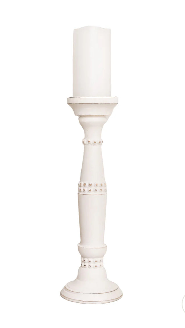 Mary Square Large Beaded Candlestick-Whitewash