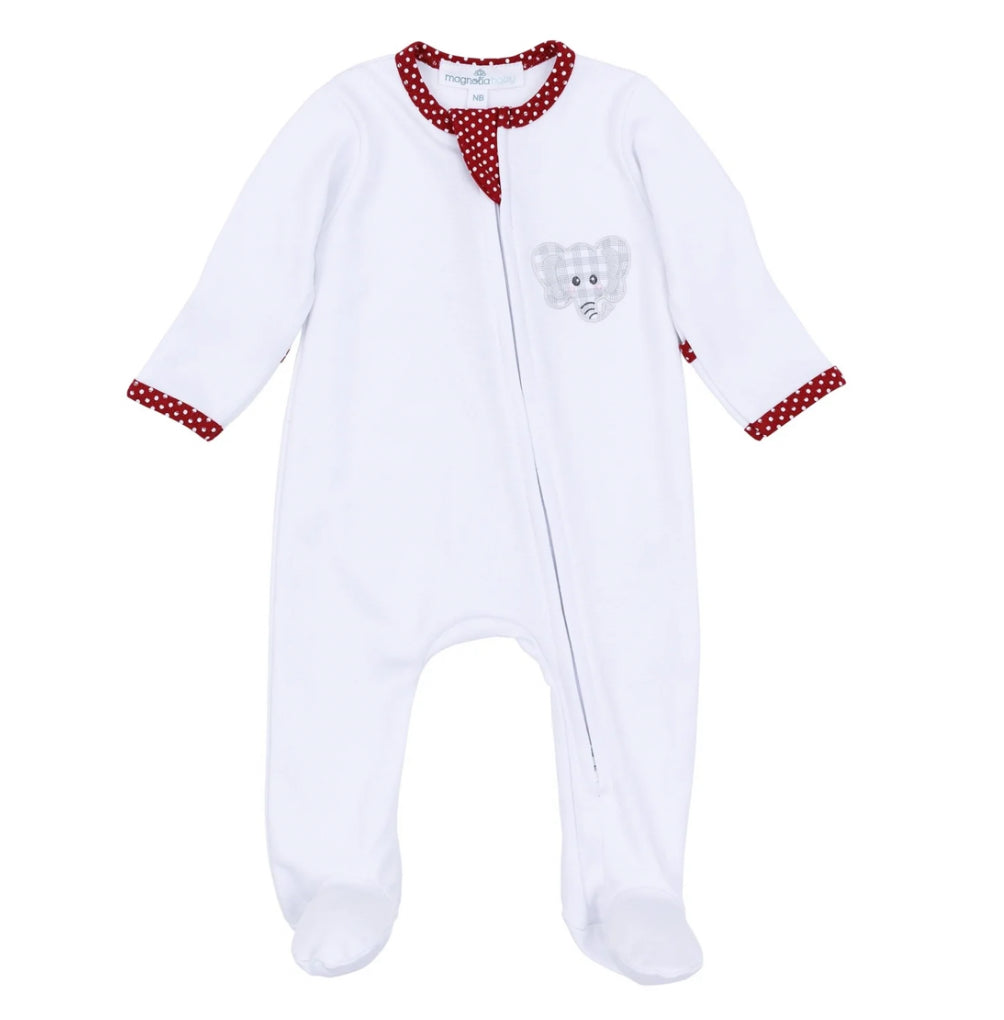 Magnolia Baby Crimson Cutie Applique Zip Footie-Crimson Boy