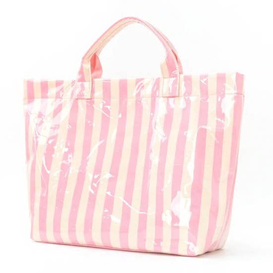 Josslyn Large Striped Vinyl Tote Bag-Pink/Yellow