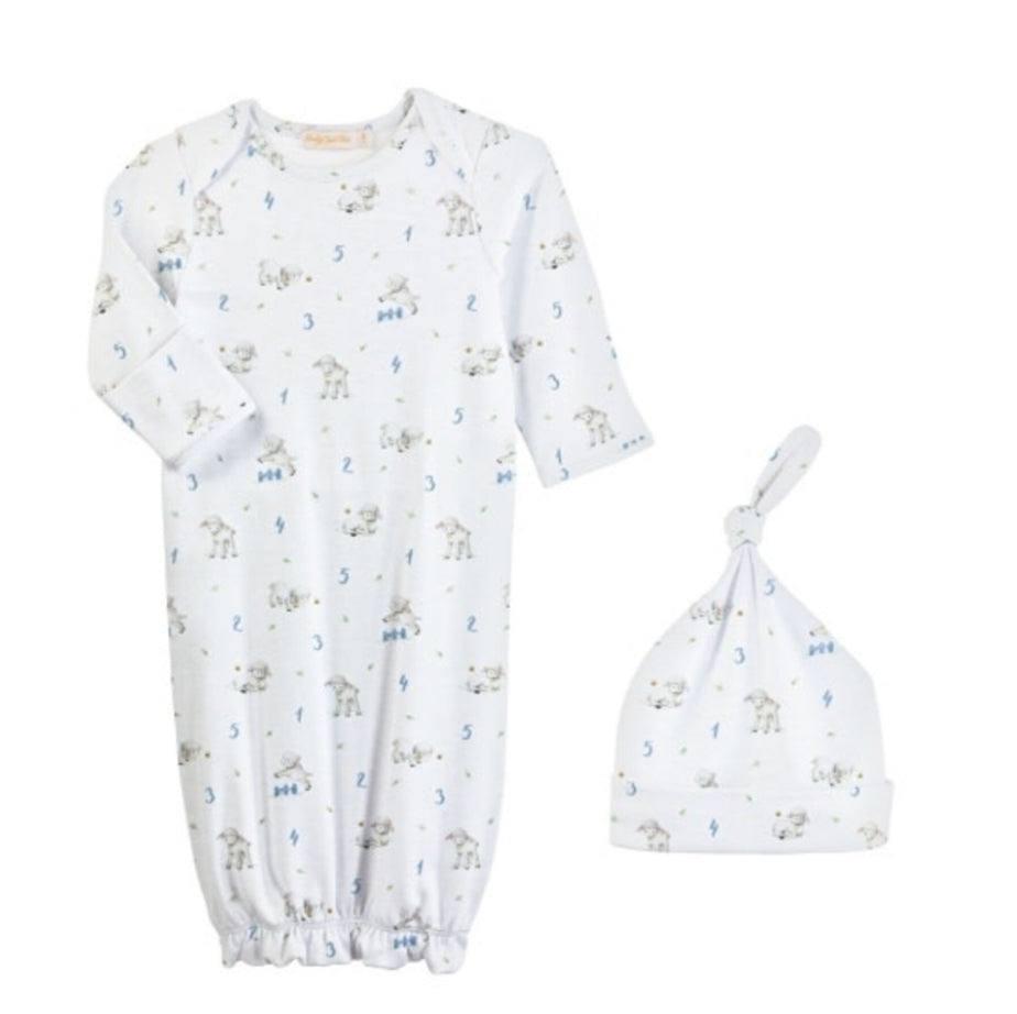 Baby Club Chic Blue Counting Sheep Gown & Hat Set
