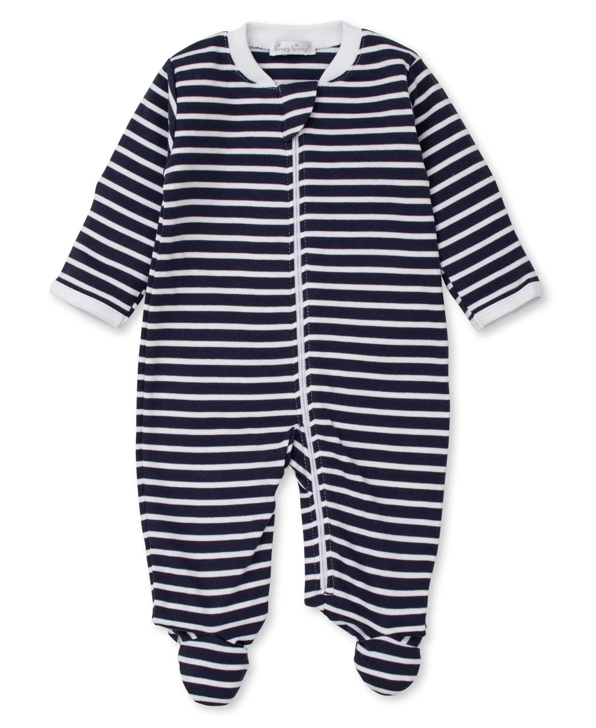 Kissy Kissy Zip Footie-Team Stripes Navy