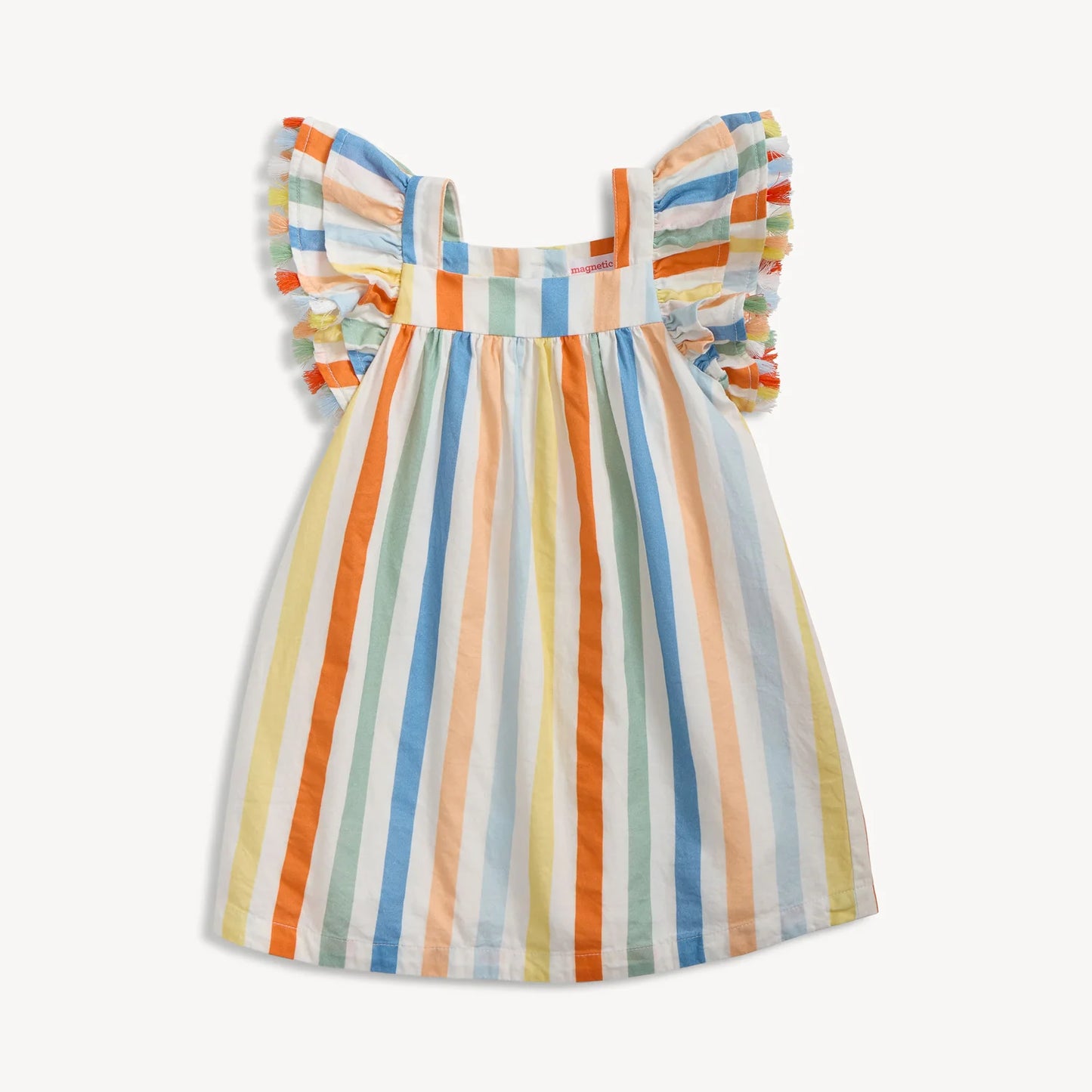 Magnetic Me Woven Flutter Sleeve Girls Dress-Multi Stripe