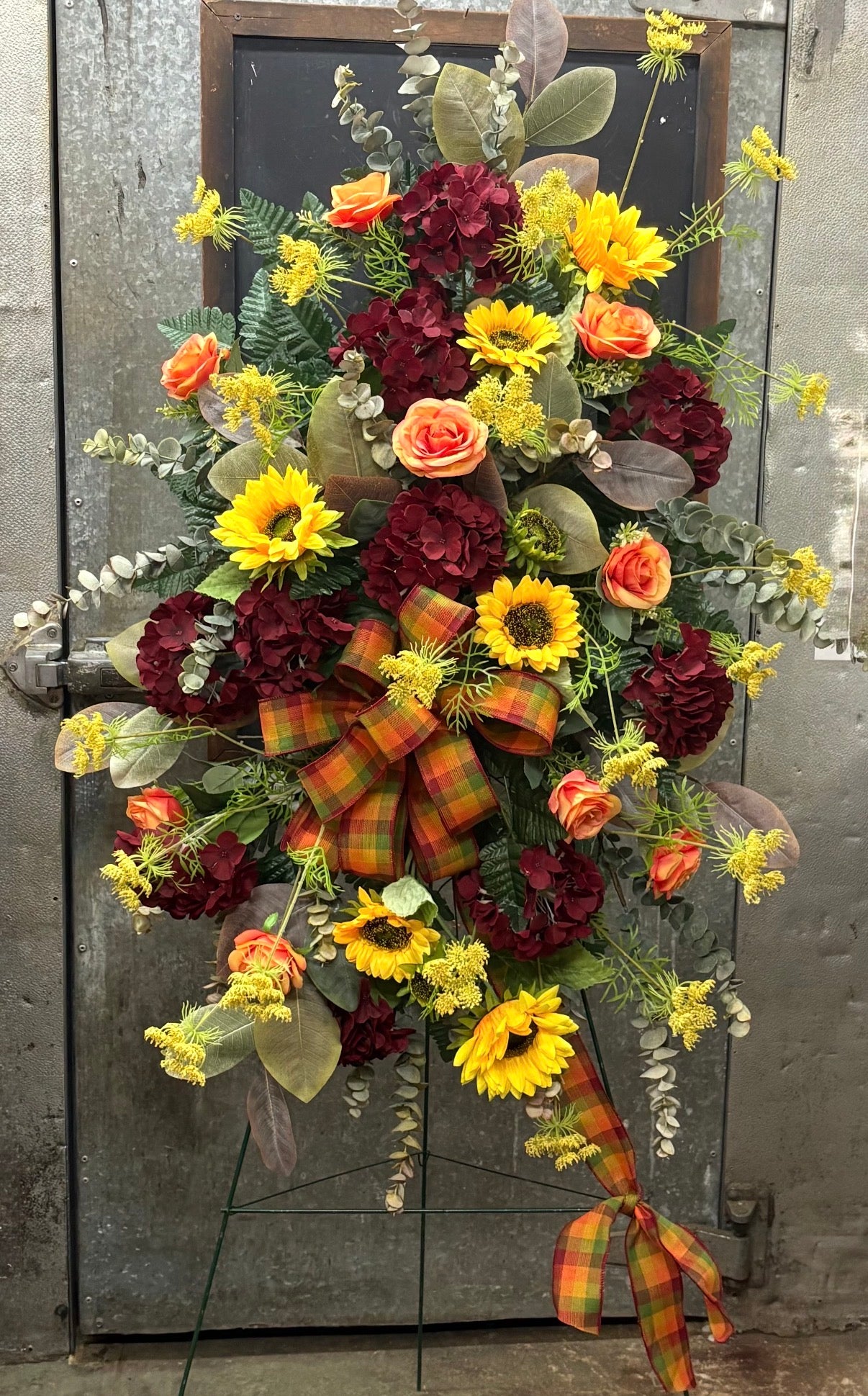 Fall Silk Sunflower & Hydrangea Bereavement Spray
