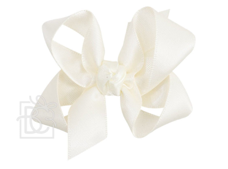 Beyond Creations Satin Metallic Bow On Clip (Small)-Antique White