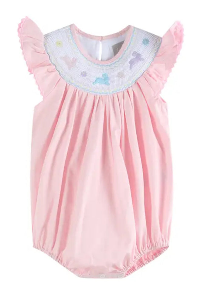 Lil Cactus Pretty Pink Easter Bunny Smocked Flutter Romper