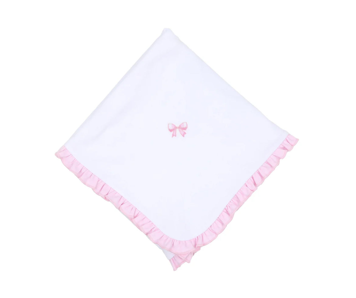 Magnolia Baby Baby Bows Embroidered Ruffle Receiving Blanket