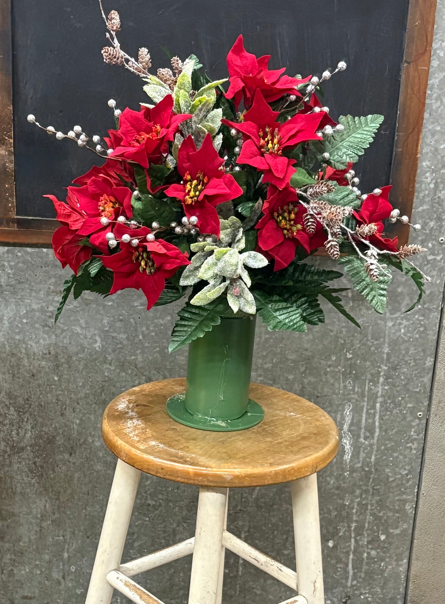 Poinsettia & Silver Berry Silk Memorial Vase Insert