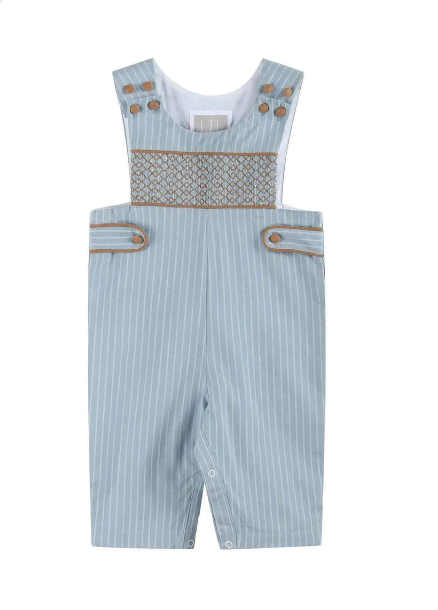 Lil Cactus Blue Pinstriped Smocked Overalls