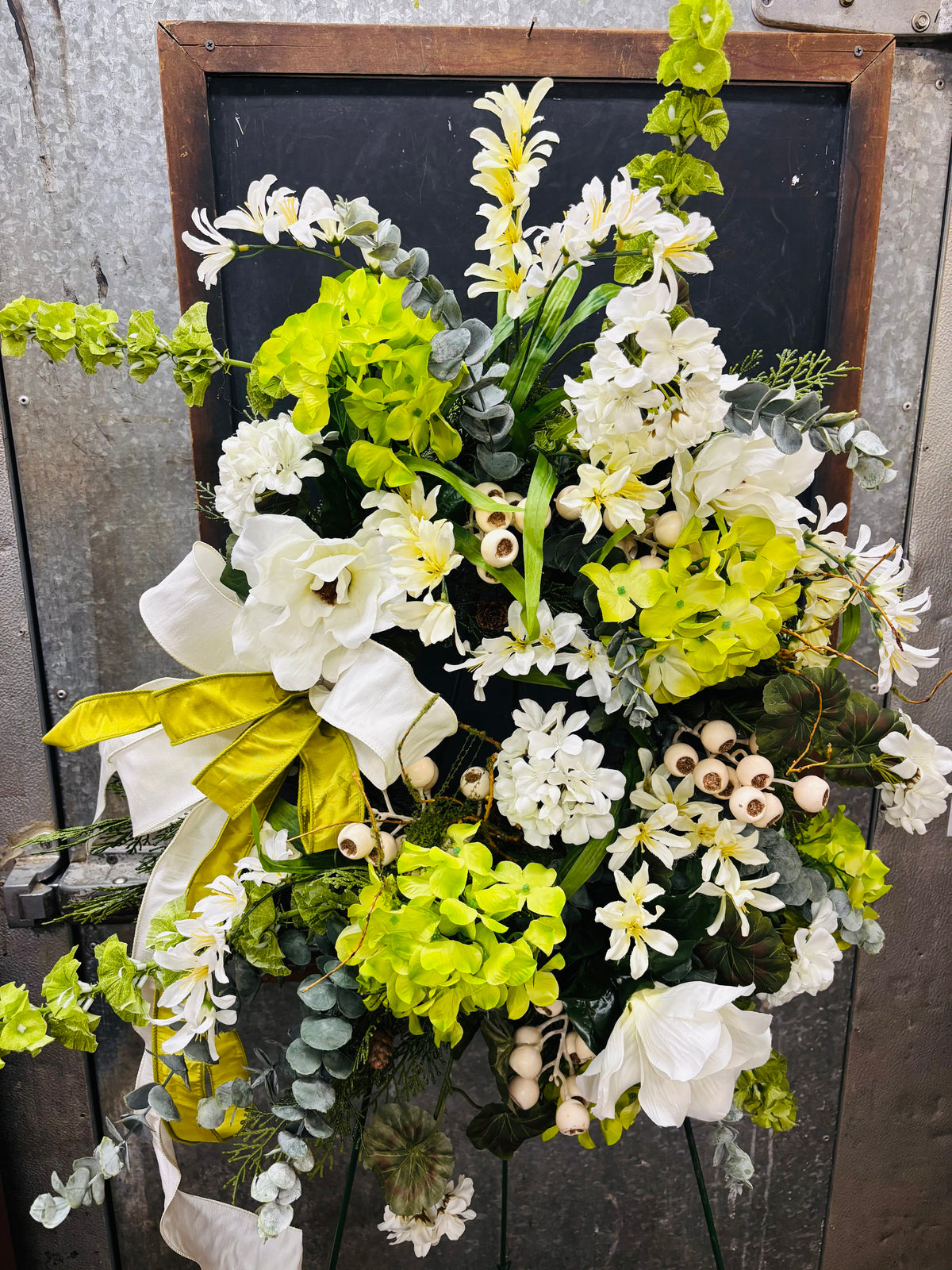 Green Hydrangeas Silk Wreath