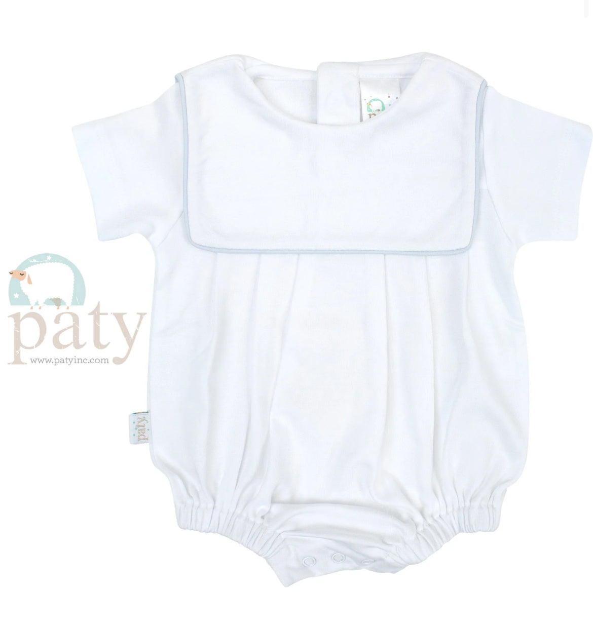 Paty Pima Bib Bubble-White/Blue Piping