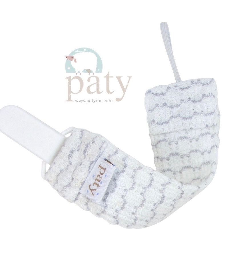 Paty Knit Pinstripe Pacifier Clip-Gray/White