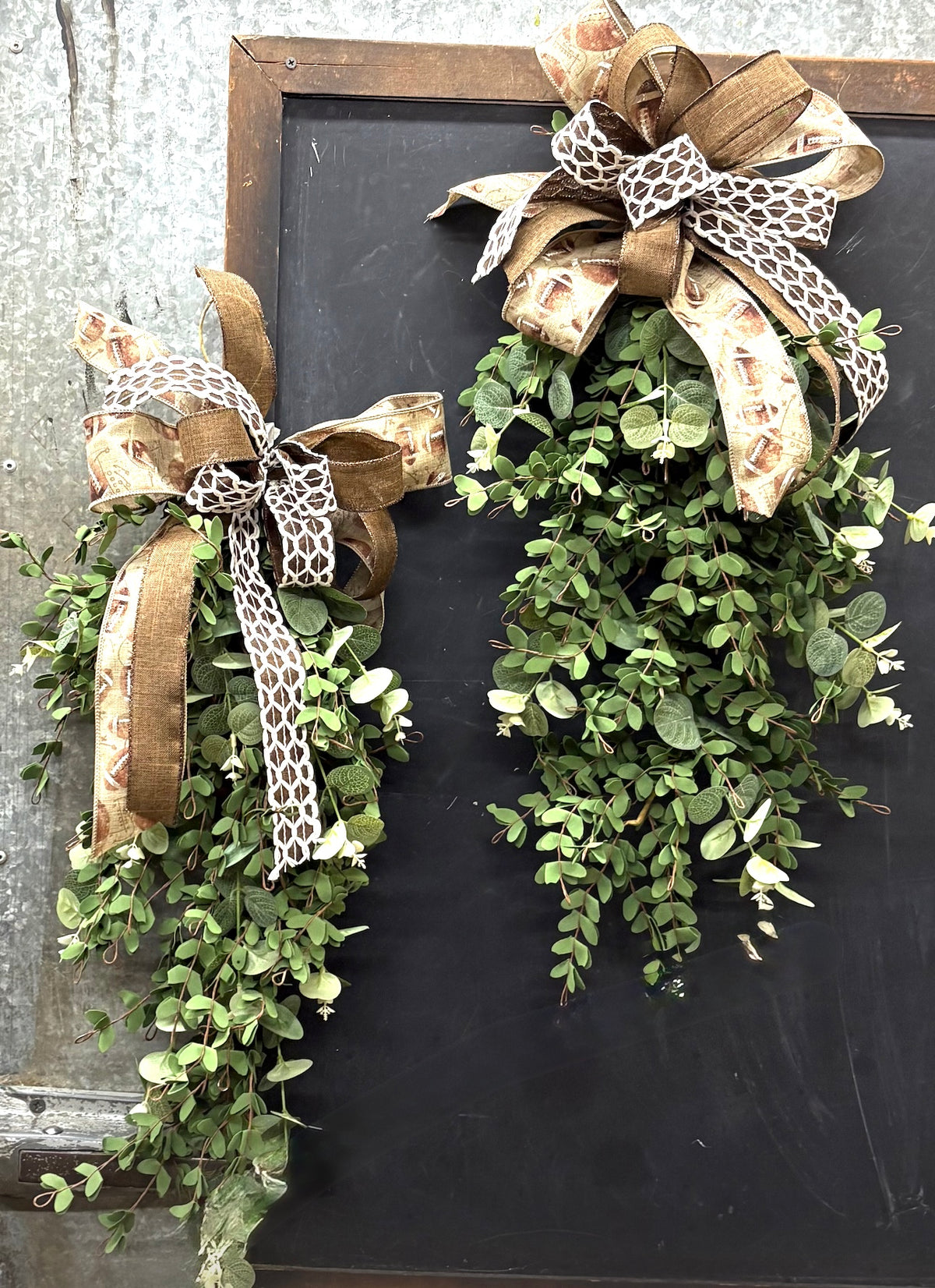 Eucalyptus Teardrop with Football Season Bow