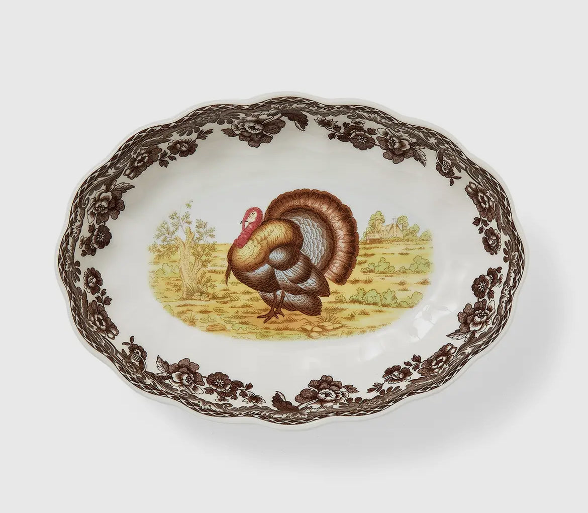 Spode Woodland Turkey Oval Fluted Dish 6"