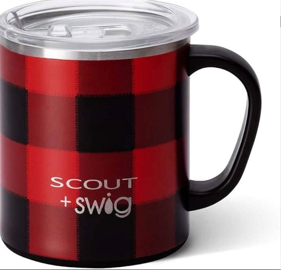 Swig Travel Mug with Handle and Lid-Buffalo Plaid
