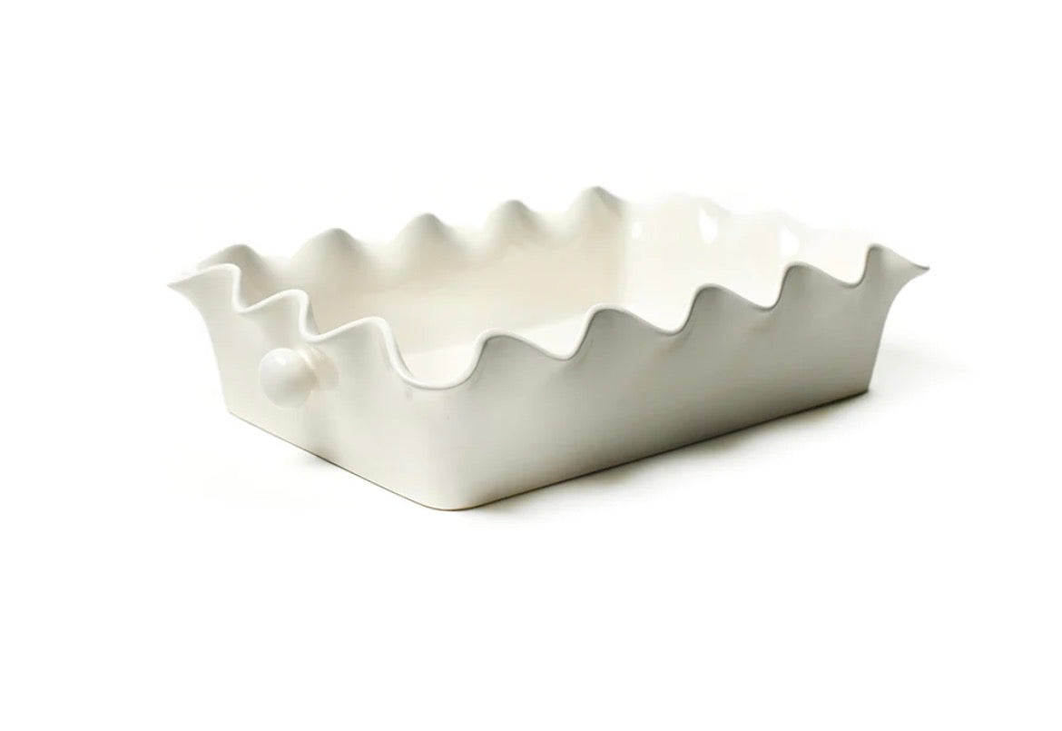Coton Colors Signature Ruffle Casserole-White (14 in)