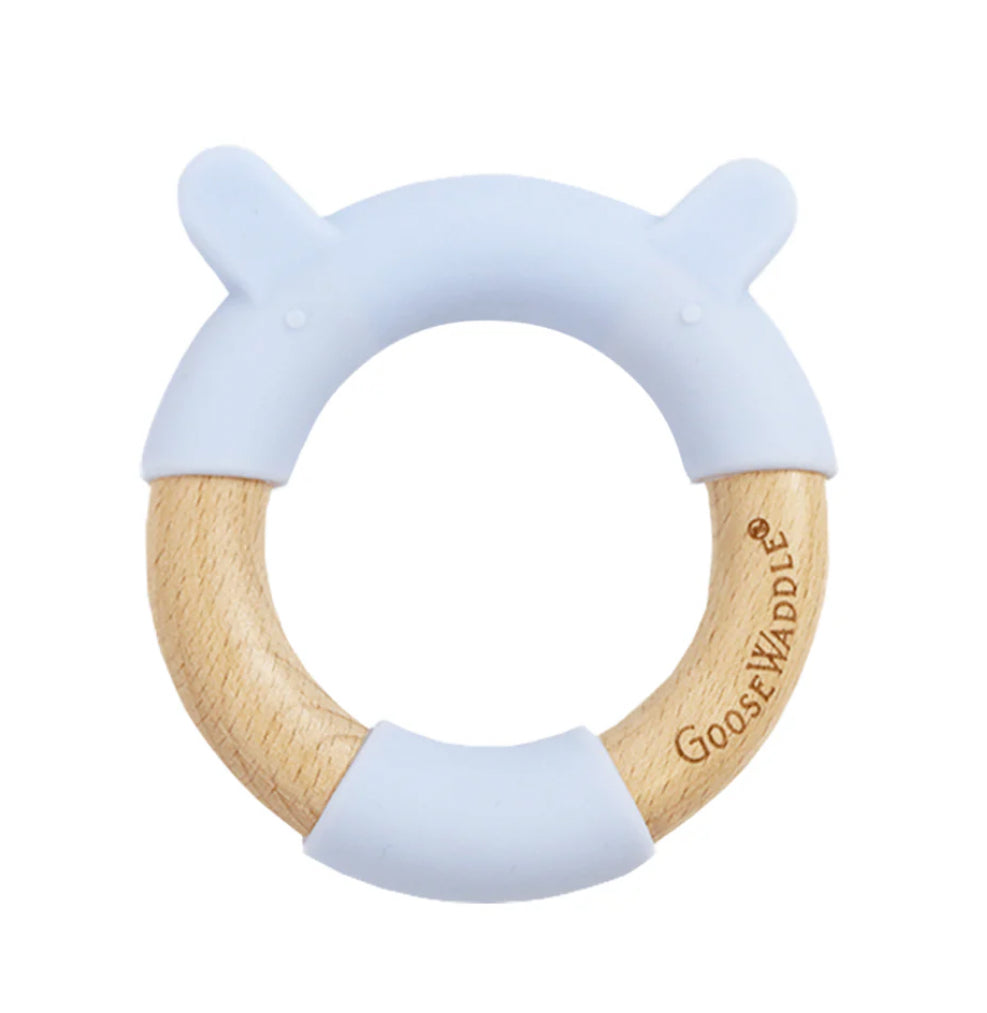 GooseWaddle Blue Bear Circle Silicone+Wood Teether