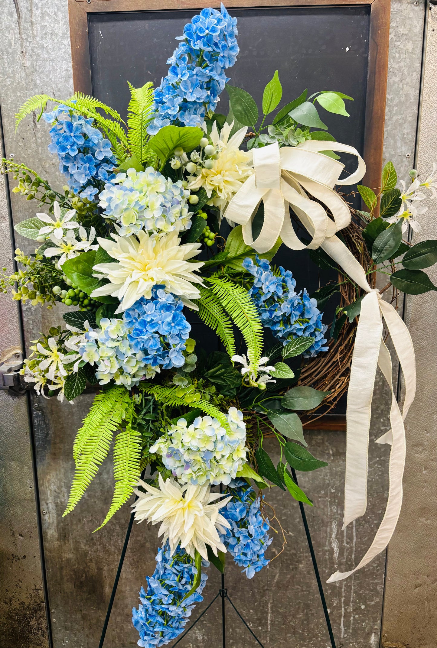 Mixed Blue Hydrangea Wreath