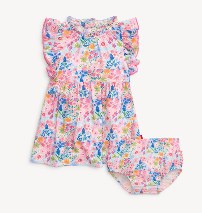 Magnetic me Lily Modal Magnetic Little Baby Ruffle Sleeve Dress+Diaper Cover Set