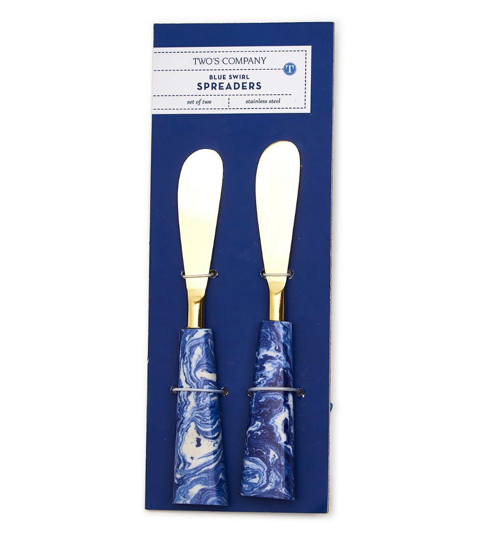 Two’s Company Blue Swirl Spreaders (Set of 2)
