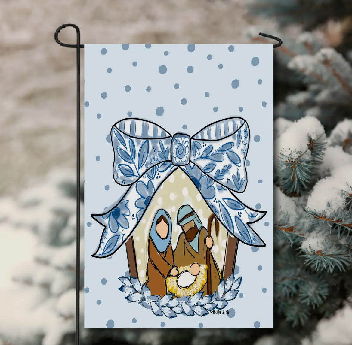 Baxter & Me Blue Garden Flag-Ribbon Bow Nativity