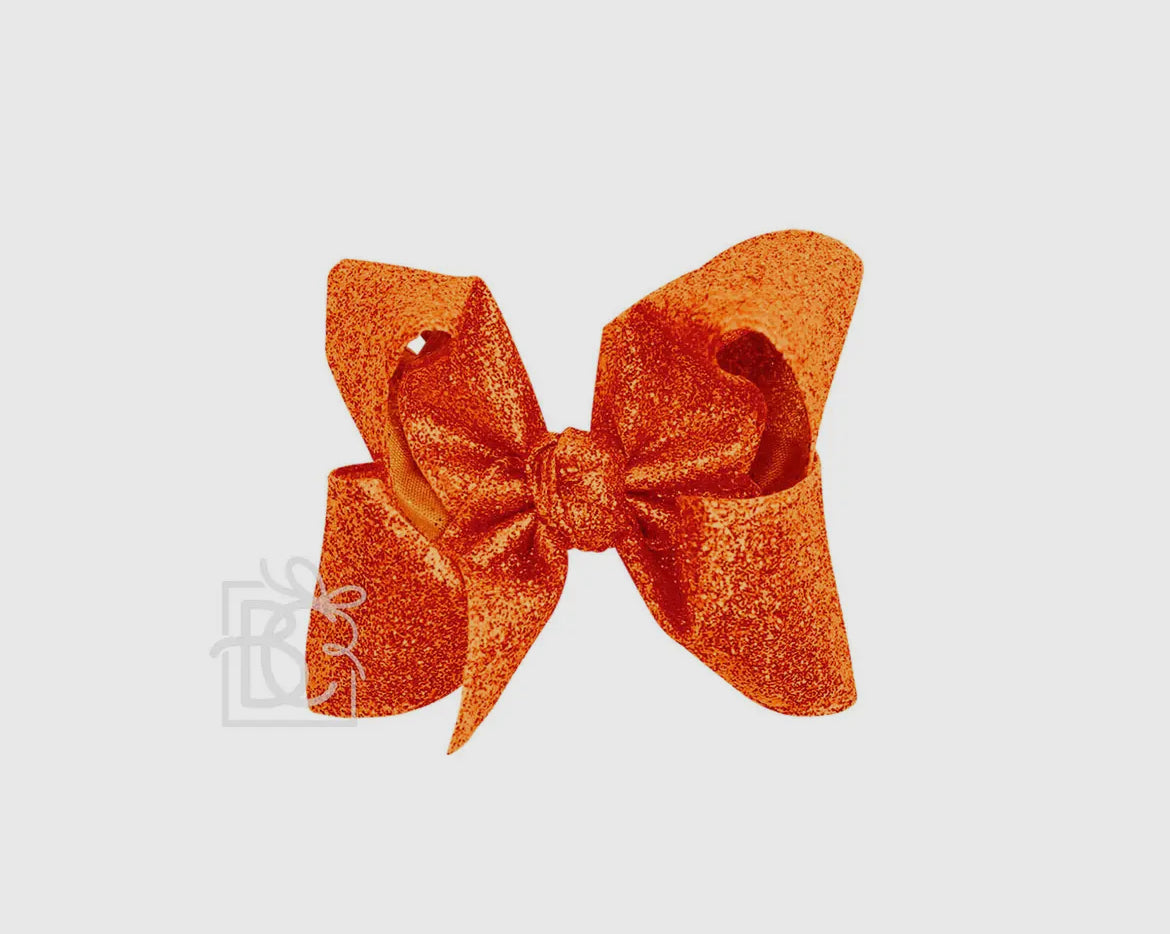 Beyond Creations Glitter Metallic Bow On Clip (Large)-Mandarine Orange