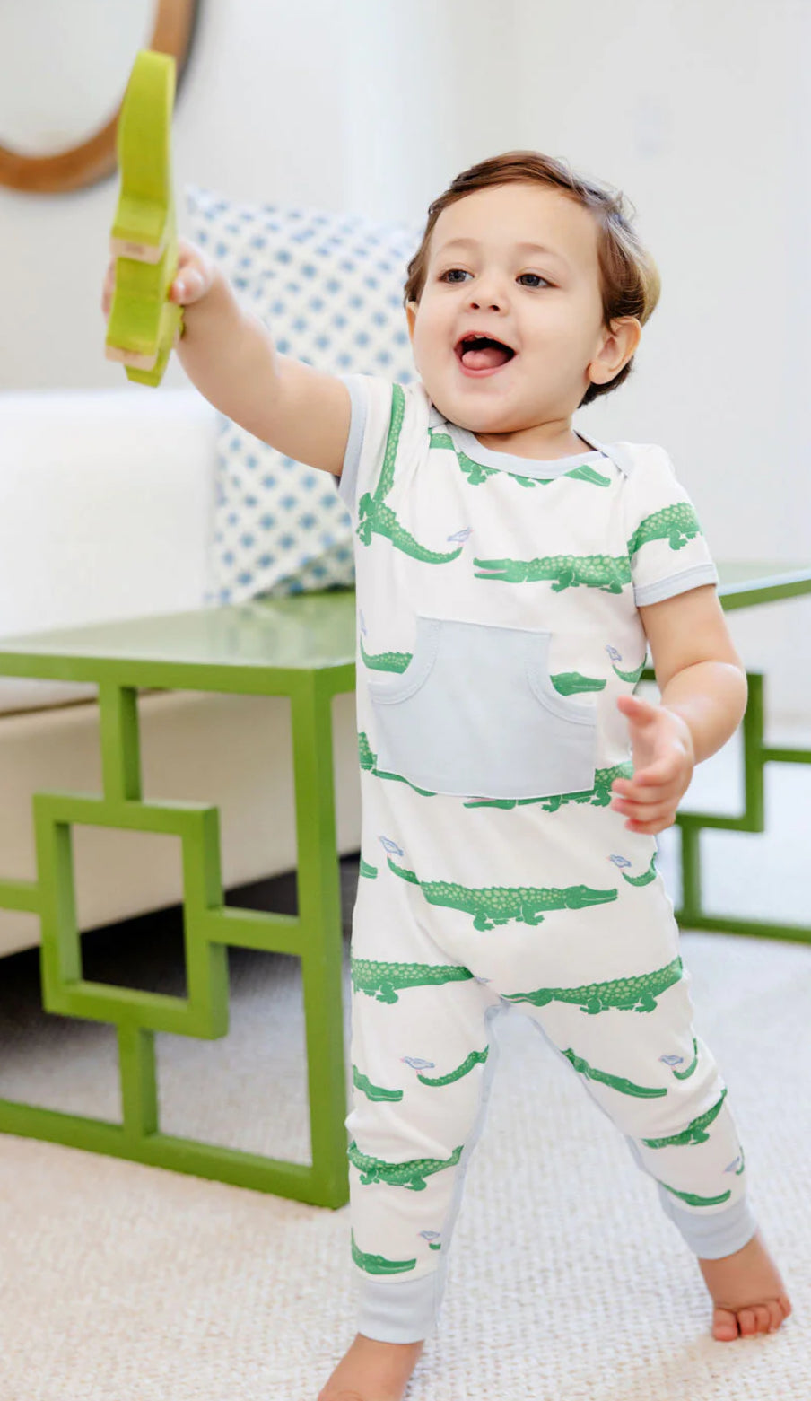 Beaufort Bonnet Short Sleeve Rowdy Rugby Romper-Gator Pond Pals With Buckhead Blue
