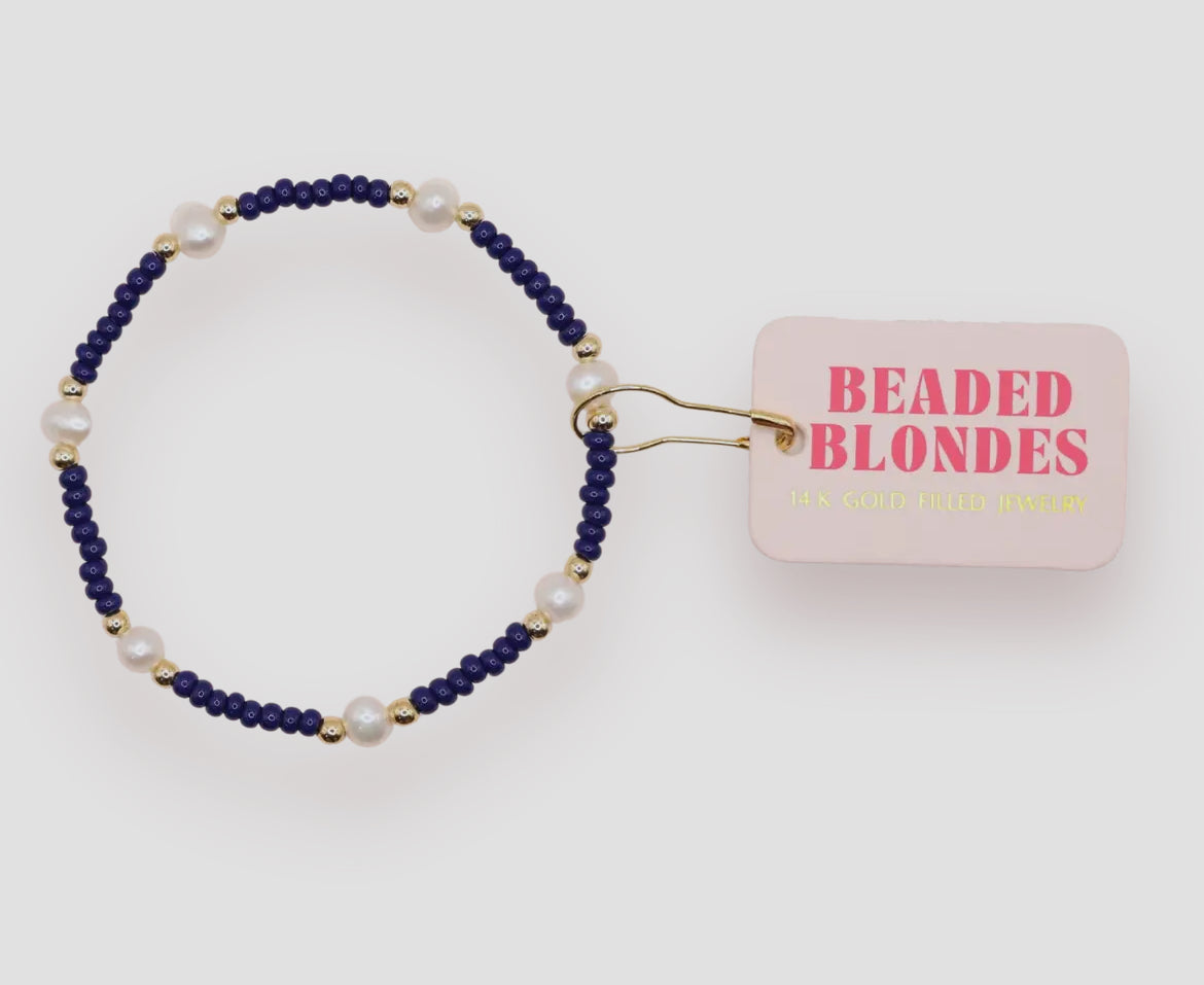 Beaded Blondes Navy Pearl Bracelet-Petite