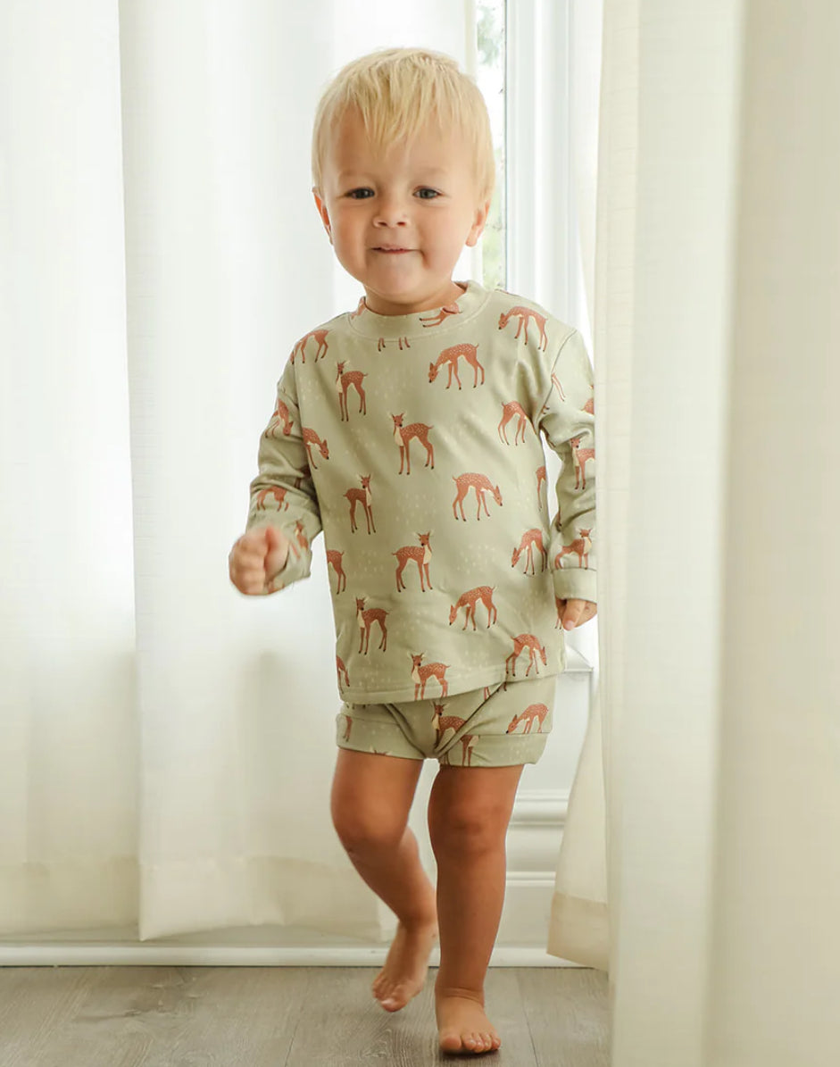 Southern Slumber Fawn Field Bamboo Sweatshirt Set-Top & Bottom