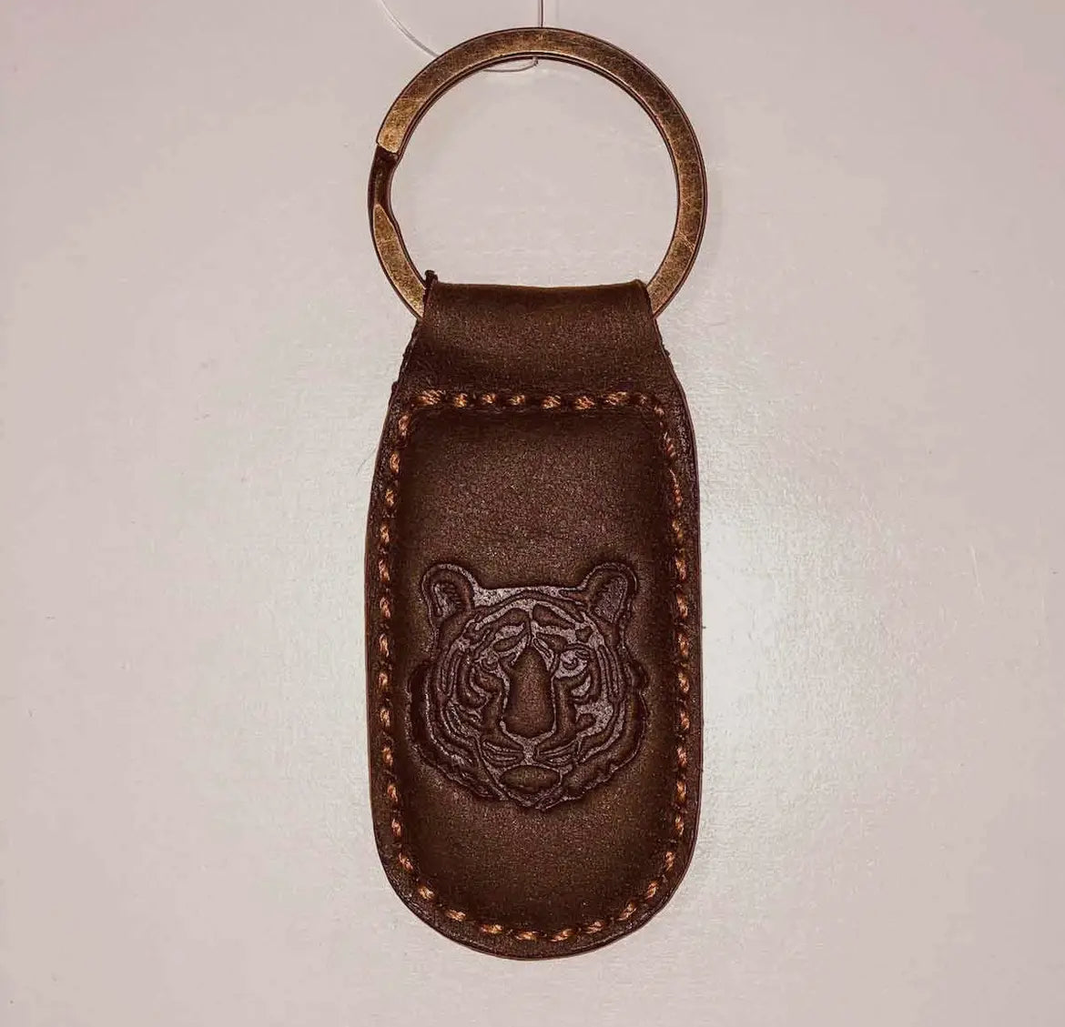 The Royal Standard Tiger Leather Embossed Keychain-Dark Brown