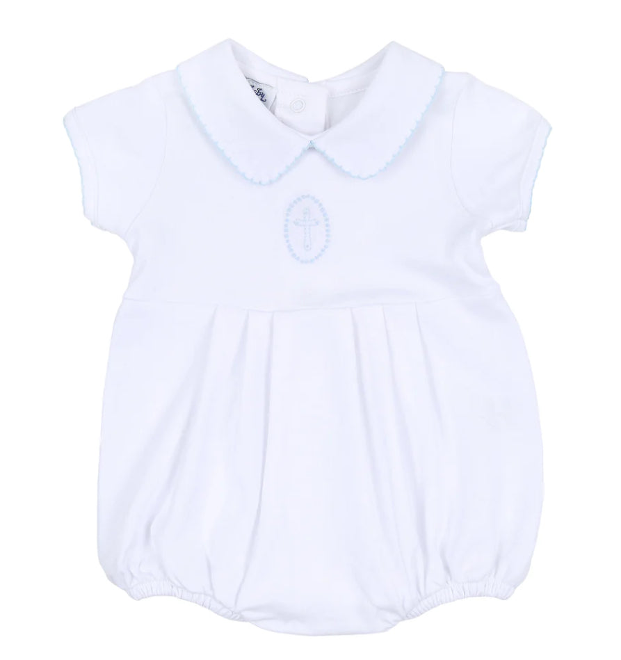 Magnolia Baby Blessed Embroidered Bubble-Blue (6 months)