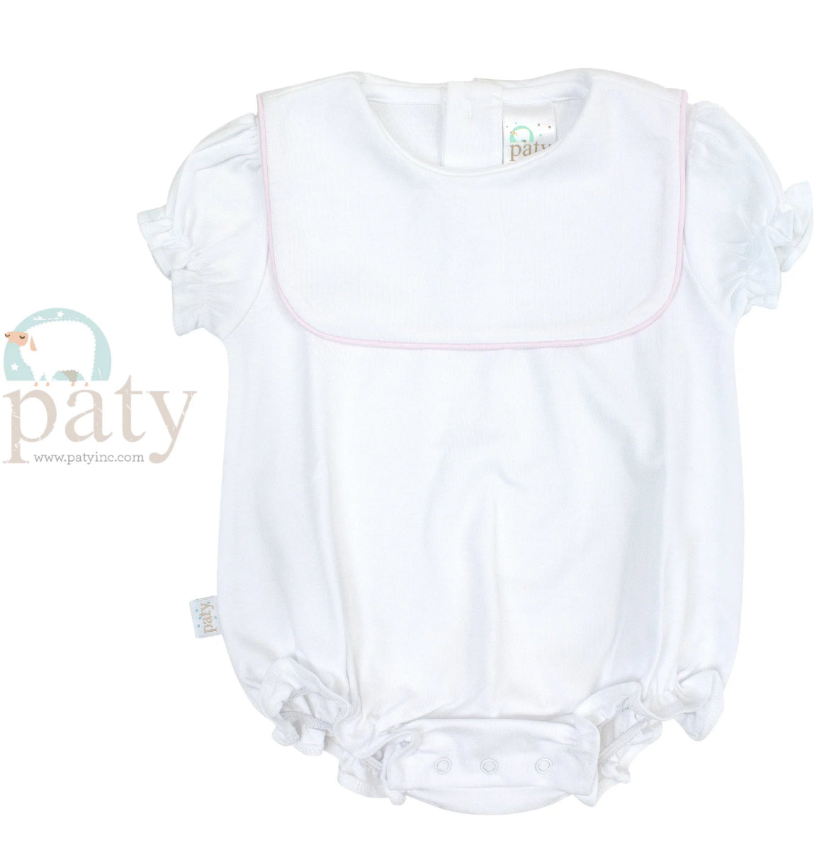 Paty Pima Bib Bubble-White/Pink Piping