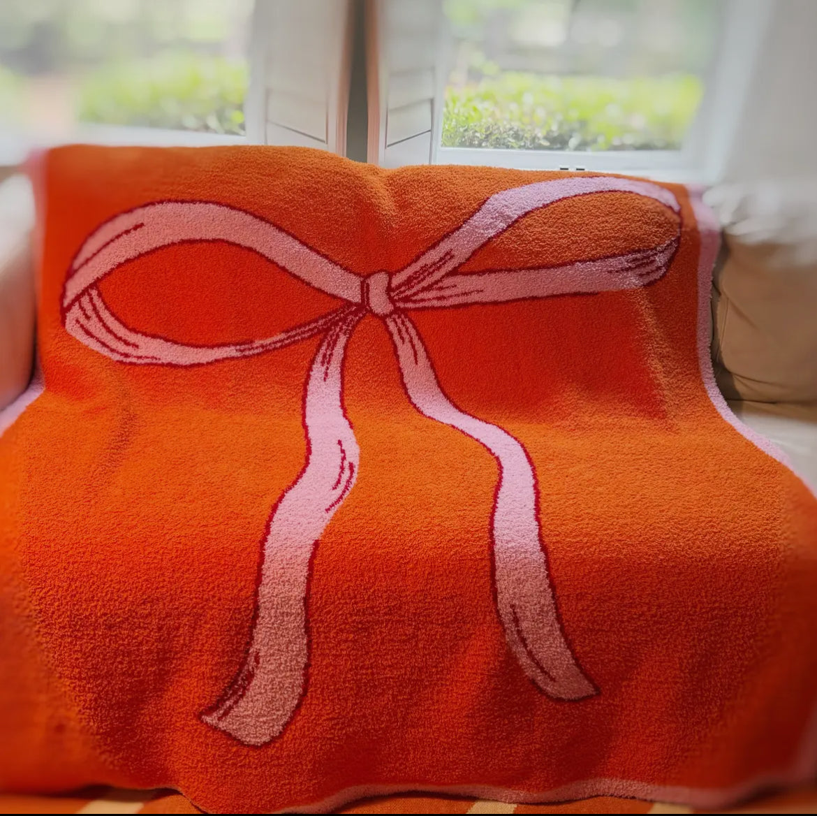 Ellison+Young My Only Bow Coziest Blanket-Orange/Pink
