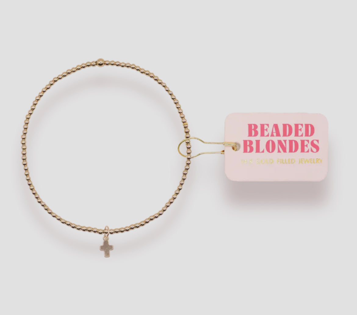Beaded Blondes Mini Gold Cross Charm Bracelet-Kids Size