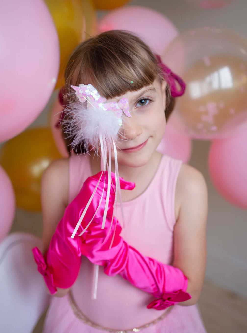 Great Pretenders Princess Gloves with Bow-Hot Pink