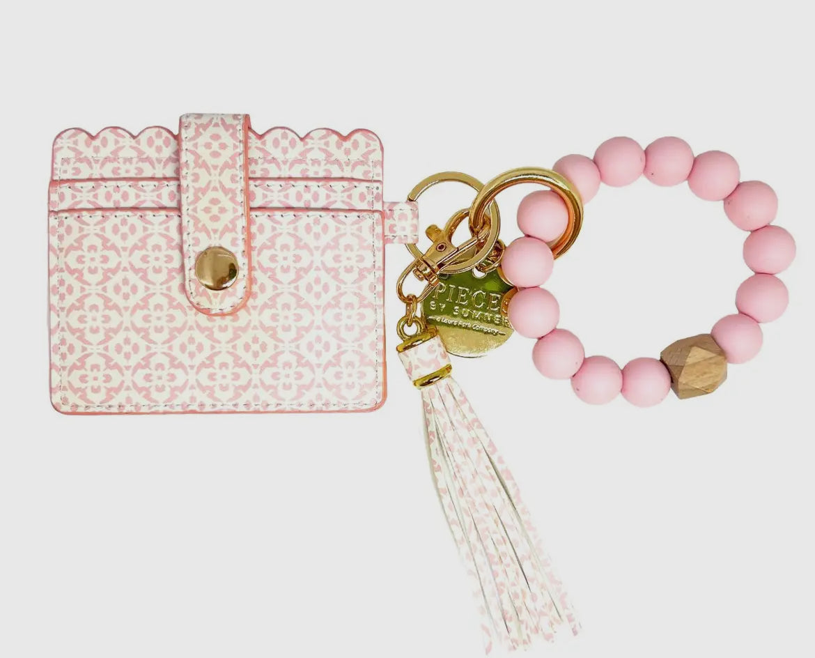 Laura Park Porto Tiles Blush Keychain Wristlet Wallet